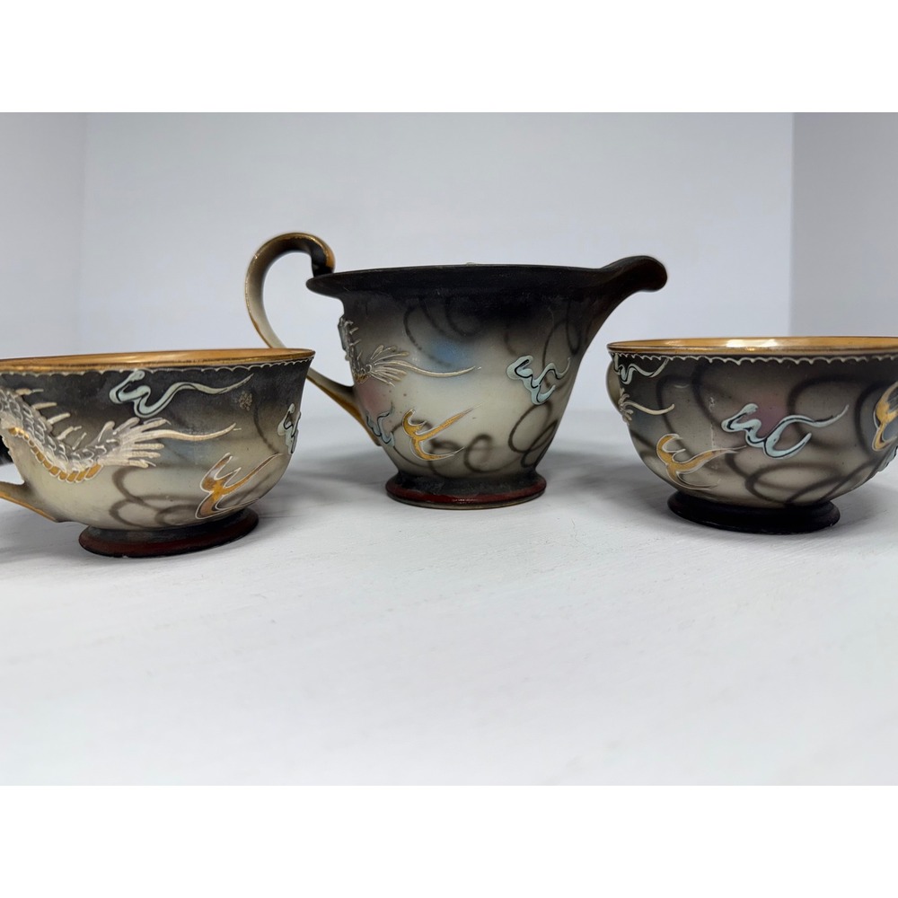 Vintage Handpainted Japan Dragon Creamer Pitcher and Two Cups Set Nikko - Picture 5 of 13
